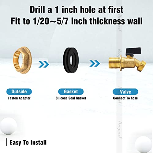 Horiznext Rain Barrel Spigot, Brass 55 Gallon Water Tank Faucet, Bulkhead Valve For Outdoor Plastic Bucket Rainwater Drum Gal Container Downspout Collector In Garden, 1 Inch O.d. Inlet & Ght3/4 Outlet #TOP2