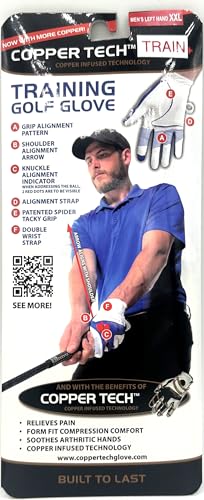 Copper Tech Golf Grip Training Gloves Men's Left OR Right Hand White/Royal Blue with Ball Marker (XX-Large, Left)