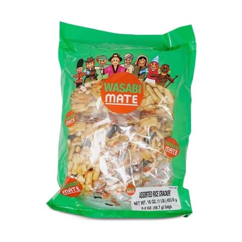 Shirakiku Japanese Assorted Rice Cracker Wasabi Mate - Oriental Asian Arare Rice Crackers Snacks | Glutinous Rice, Soy Sauce, and Seaweed | Wasabi Flavor, 16 Oz - (Pack of 1) Cover