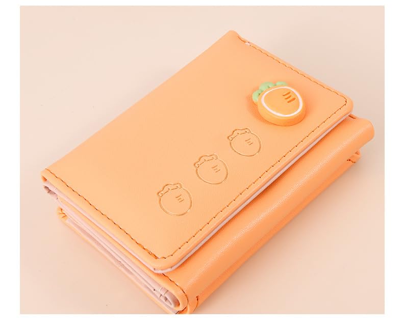 Image of Valerie Cute Small Wallets Clutch for Teen Girl Women PU Leather Trifold Small Wallet Cash Pocket 3D Buckle Card Holder Coin Purse with ID Window for Girls Women (Orange)