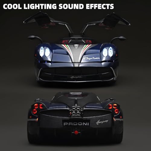 Image of LONGMIRE Pagani Huayra Dinastia 1:18 Scale Alloy Metal Pull Back Die-cast Model Car Toy with Openable Doors Light and Music for Kids and Boys