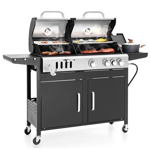 Sophia & William Charcoal and Propane Gas Grill Combo with Side Burner & Porcelain-Enameled Cast Iron Grate, Dual Fuel BBQ Grill for Outdoor, Barbecue Grill, 690 SQIN Cooking Area