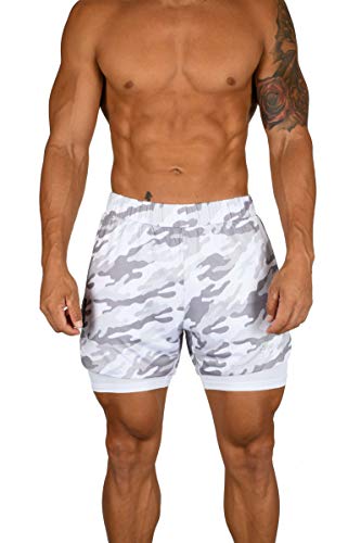 YoungLA Compression Shorts - Soft, Breathable, Stretchy Mens Compression Shorts with Pocket - Compression Shorts for Men 105 White Camo/White L