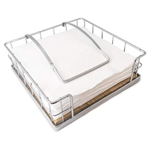 NERTHUS Servilletero Inoxidable y Base de Madera Cover