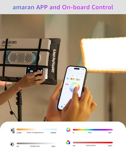 Image of amaran Pano 120c Kit RGB LED Video Light,120w Full Color Panel Light,Compact & Portable,APP Control, w /Softbox Studio Lighting for Outdoor Filming Recording Streaming (Pano 120c - Charcoal)
