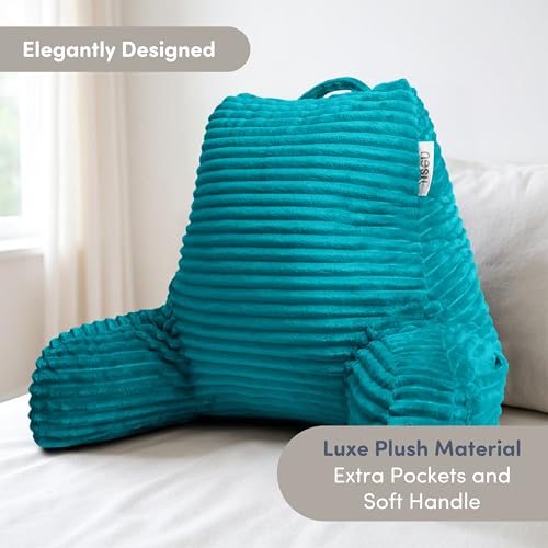 Image of Nestl Reading Pillow with Shredded Memory Foam, Luxe Cut Plush Back Pillow for Sitting Up in Bed, Back and Arms Adjustable Support for Adult & Teens, Backrest Pillows with Washable Cover Teal