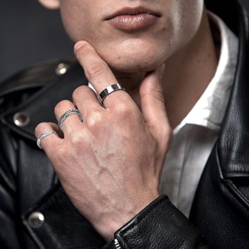 ARHZ 6 Stück Die Öffnung ist verstellbar Silber Ringe Herren, Ringe Herren Edelstahl Ringe Silber Matt Poliert Keltischer Knoten Vintage Ringe Herren Gravur