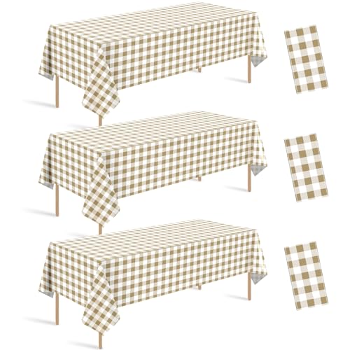 Hallswl 3pcs Khkai Gingham Tablecloth,Brown Beige...