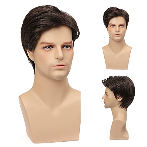 Sallcks Men Short Brown Wig Short Layered Natural Looking Synthetic Wig Costume Cosplay Halloween Wigs with Wig Cap