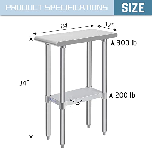 NSF - Tavolo da lavoro in acciaio inox resistente, con gambe zincate e ripiano inferiore, per ristoranti, case e hotel, 61 x 38 cm