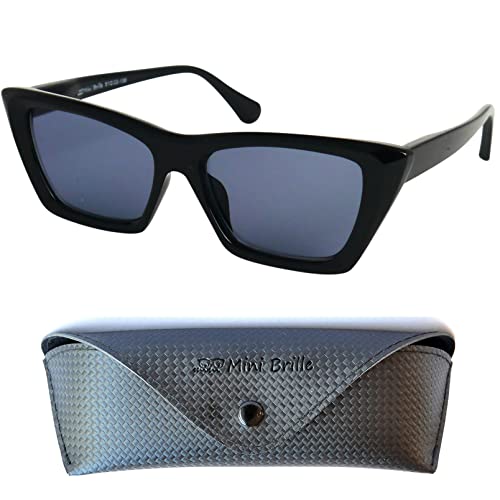Mini Brille - Sun Reading Glasses for Women Cat-Eye Rectangular, Case,Thick Plastic Frame (Black), Sunglasses + 1.50 Magnification