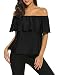 Sherosa Women's Off Shoulder Ruffles Solid Casual Blouse Loose Tops (XL, Black)