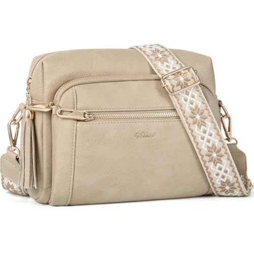 Image of Small Leather Crossbody Bags for Women Anti theft Purses and Handbag Shoulder Hangbag with Wide Strap Tassel