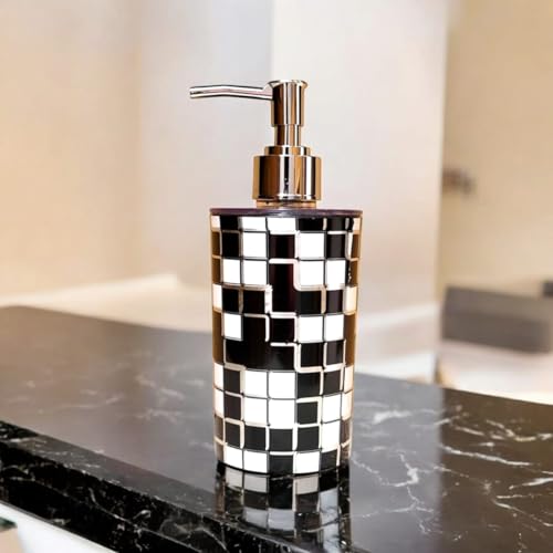 Image of Italian Design Liquid Soap Dispenser| Sanitizer Dispenser | Lotion Dispenser | Shampoo Dispenser | Handwash Bottle | Metallic Grey Finish, 350ml (Mosaic Black)