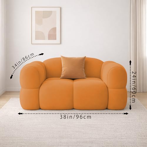Image of Casaliving Vetras Modern Velvet Bubble Cloud Sofa, Tufted Design Upholstered 1 Seater Sofa Set for Living Room, (Orange Colour) Premium Velvet Fabric Sofa
