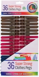 36 PACK SUPER STRONG CLOTHES PEGS - Windproof Non Slip Clothes Line Plastic Soft Grip Pegs | HEAVY DUTY | Metal Springs Clips | Laundry Clips Pegs For Washing Line Air Dry Indoor & Outdoor