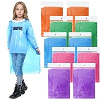 ZOCONE 10 Pack Rain Poncho Disposable Kids Waterproof Rain Cape for Children Boys Girls, Portable Disposable Raincoat Rain Cover Kids Emergency Ponchos for Travel Festivals Rainy Season, 5 Colors