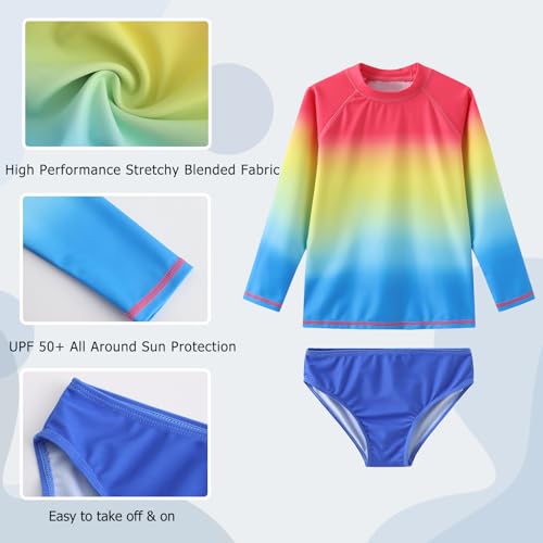 Image of Aisyee Girls Long Sleeve Rash Guard Set Two Piece Swimsuits Tie Dye Bathing Suits for Kids UPF 50+ Swim Shirts