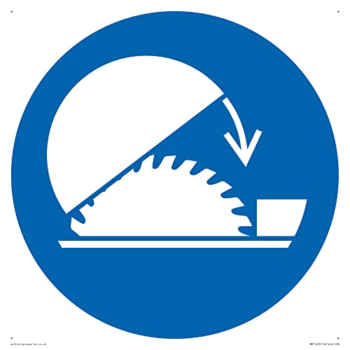 Mandatory: Use table saw adjustable guard Sign - 300x300mm - S30, Blue/White, 300 x 300 mm