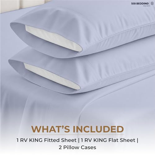 Image of SGI bedding 100% Egyptian Cotton Sheets RV King Size - 600 Thread Count Sheets Set, Soft, Cooling, 15 inch Deep Pocket, Luxury Hotel Bedding, Breathable, Durable - Cornflower Blue