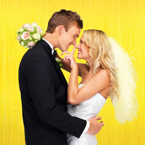 Yellow Tinsel Foil Fringe Curtains Backdrops,2Pack Door Streamers Photo Booth Backdrop for Birthday Party, Tinsel Curtain Backdrop for Baby Shower Bachelorette Christmas Party Decorations. Disco Decor - Thumbnail 6
