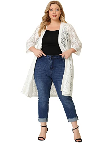 Image of Agnes Orinda Plus Size Cardigans for Women Lace Cardigan Lightweight Crochet 3 /4 Sleeve Cover Up Jacket