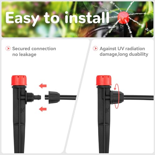 Image of Drip Irrigation Emitters for 1 /4 inch Tubing: 25pcs Drippers with Lock Barbed | Adjustable 360 Degree Water Flow, 5 inch Arrow Stake, Irrigation Drippers for Diy Garden Watering System Kit