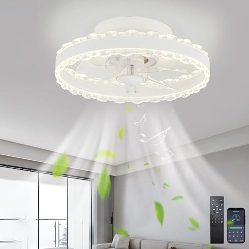 LASANYA Lampara Ventilador Techo con Mando a Distancia 40CM Moderna Silenciosa LED Ventilador de Techo con Luz 6 Velocidades Regulable Luz para Salón, Comedor-Blanco