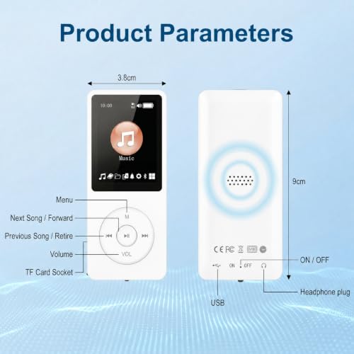 Image of TMY 128GB Mini MP3 Music Player with Bluetooth 5.4 & Voice Control Earphones, Video Playback,Pocket-Sized MP3 Player for Music,Voice Recording,FM Radio (TMYP29)