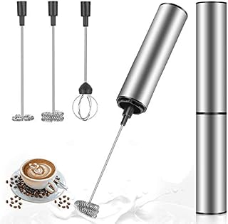 MOSUO Elektryczny spieniacz do mleka, spieniacz do mleka z akumulatorem USB i mini mikserem z podwójną główką, mikser ze stali nierdzewnej do kawy Cappuccino Latte Cocktails Sok
