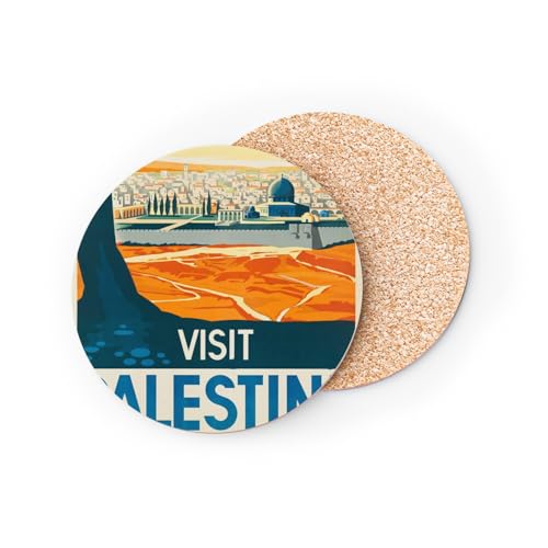 sous Verre Ronds Base Liège- Visit Palestine Affiche Poster Vintage Voyage Art Deco 30's - 1 unité (95 x 95 mm)