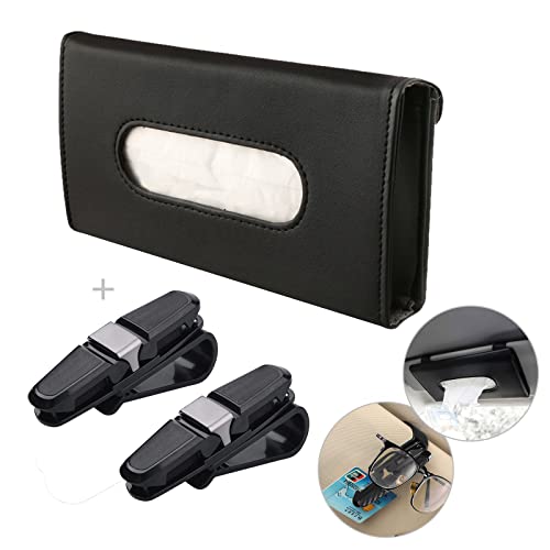RIXERKOC Lot de porte-mouchoirs de voiture et 2 supports de lunettes pour pare-soleil de voiture, en cuir synthétique, distributeur de masque de voiture universel (beige) Cover