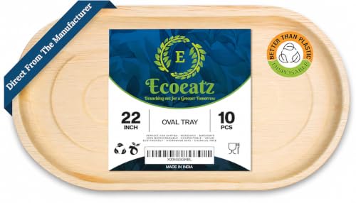ECOEATZ 22 Inch Oval Bamboo Style Serving Trays Pack of 10 Heavy Duty Set