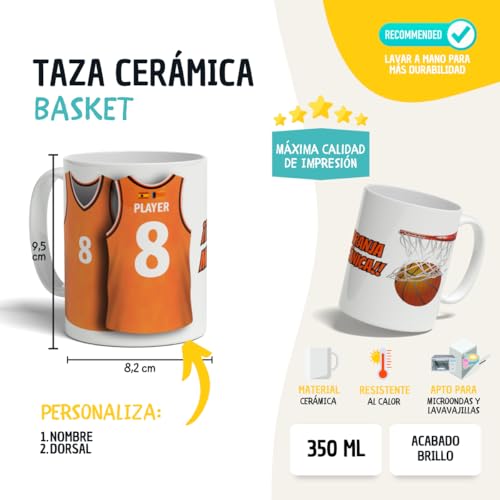 DEREGALOOS Taza Personalizada Baloncesto ACB con Nombre y Número. Diseño Tipo Camiseta Inspirado en Equipos Nacionales. Regalo para Fans del Basket. Taza Niño, Niña, Hombre o Mujer (Valencia)
