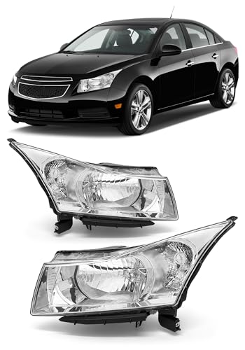 AXLAHA Headlight fit Chevy 2011-2015 Cruze LS/LT/LTZ 2016 Chevrolet Cruze Limited Chrome Housing with Clear Reflector Headlamp Assembly Replacement Pairs(W/O Bulbs)
