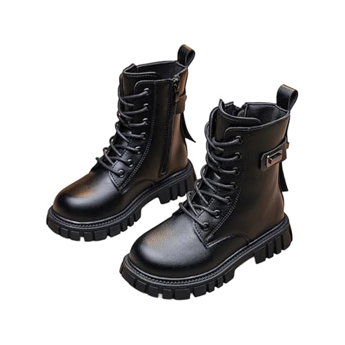 Girls Comfort Boots Ankle Shoes Lace Up Side Zipper Riding Boot Faux Leather Short Booties 4-11 Years