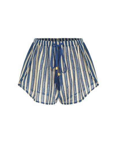 ZAFUL Crochet Cover Up Shorts for Women Beach Swimwear 2026 Boho High Waisted Drawstring Flowy Swim Bottom BlueStripe S
