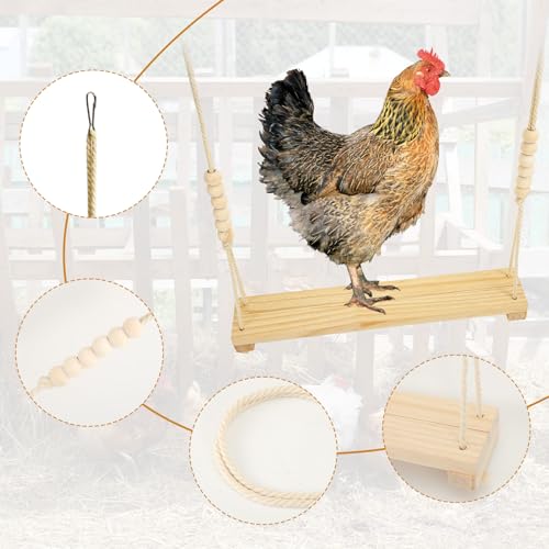 Image of NQEUEPN Chicken Swing Toy, Wooden Hen Swing Hanging Chicken Perch Ladder Swing Wood Stand Decorative Chicken Coop Accessories Toys Supplies for Rooster Chicken Owners & Lovers, Medium