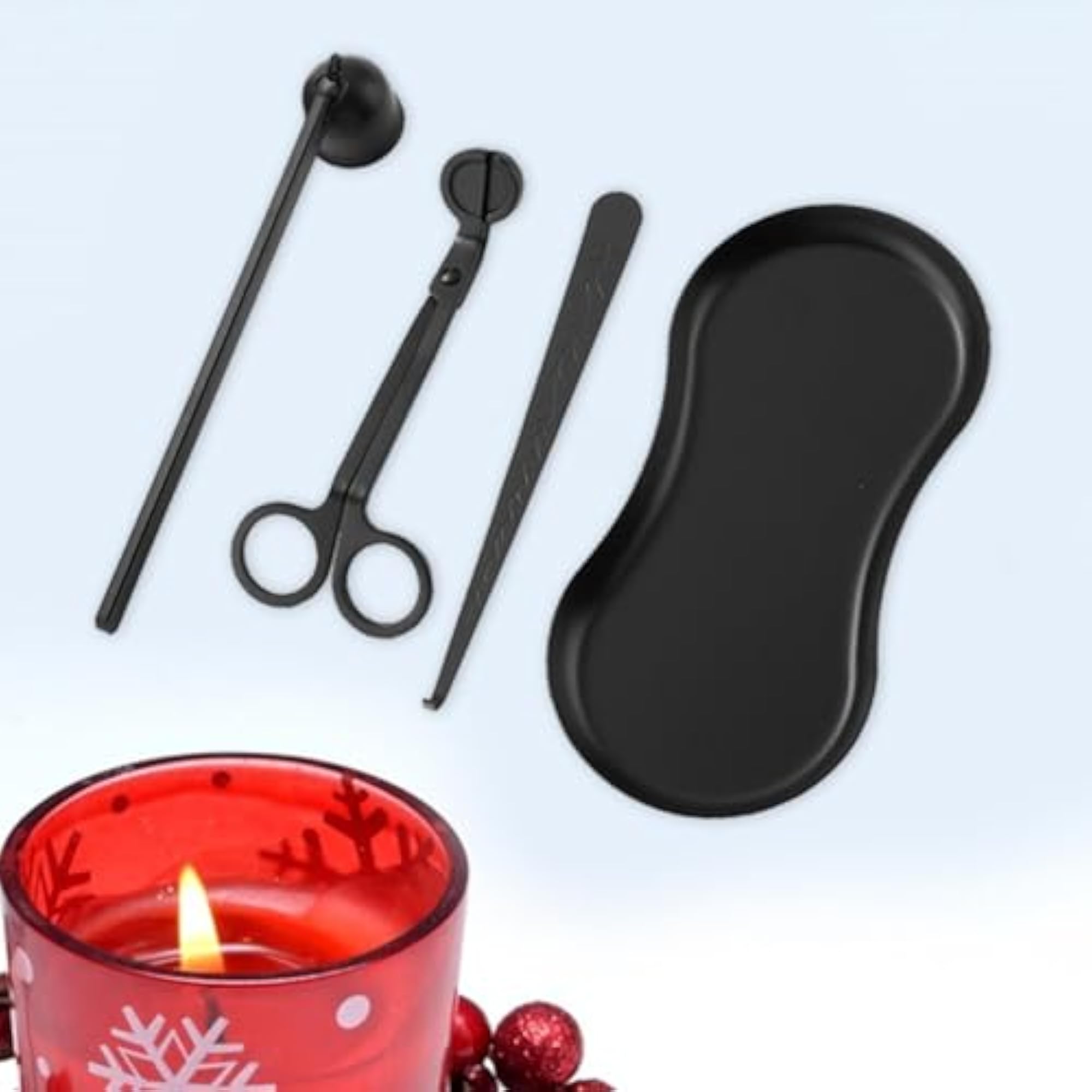 4Pcs Candle Accessory Wick Cutter Snuffer Kit Multipurpose with Storage Tray Black