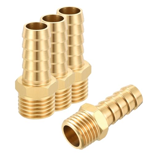 Rebower 4Pcs Brass Hose Barb to Male Adapter 10mm Barb x M14x1.5mm Male