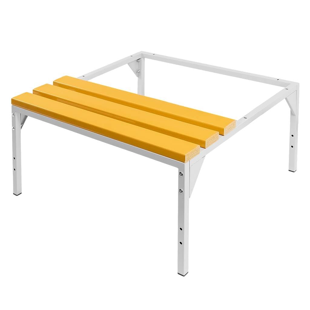 MEGA-M Podstawa do szafki BHP 80 z ławeczką WPC | metalowy stelaż, stałe siedzisko, przestrzeń na obuwie, 80 × 80 × 43 cm, do szatni i pomieszczeń socjalnych