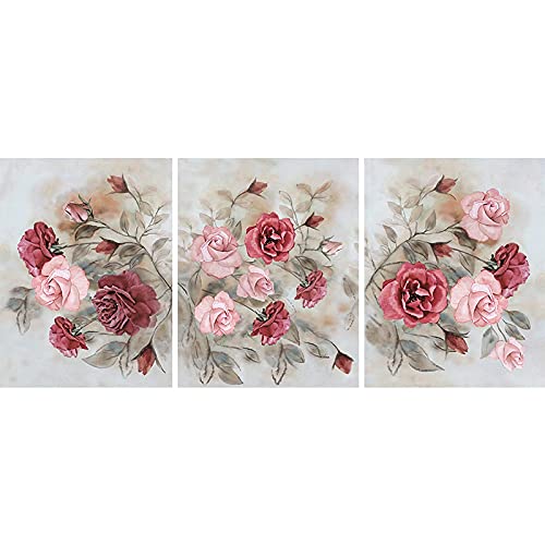 Toile Nordique Roses Rouges Abstraite Peinture Murale Vintage