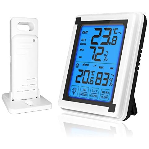 DollaTek LCD-Großbild-Touch-Funk-Digitalthermometer und -Hygrometer Hintergrundbeleuchtungswächter Innen- und Außenwetteruhr Cover