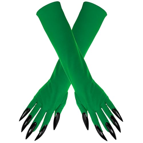 PENTA ANGEL Claw Gloves Long Finger Nails Gloves Halloween Goth Paw Devil Witch Claw Glove for Women Costume (Green One Size)
