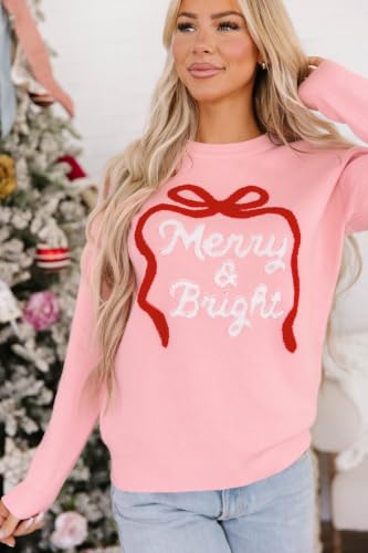 Image of LEMAFER Women 2026 Merry Christmas Round Neck Sequin Letters Sweater Casual Solid Slogan Long Sleeve Pullover Sweatshirt Tops