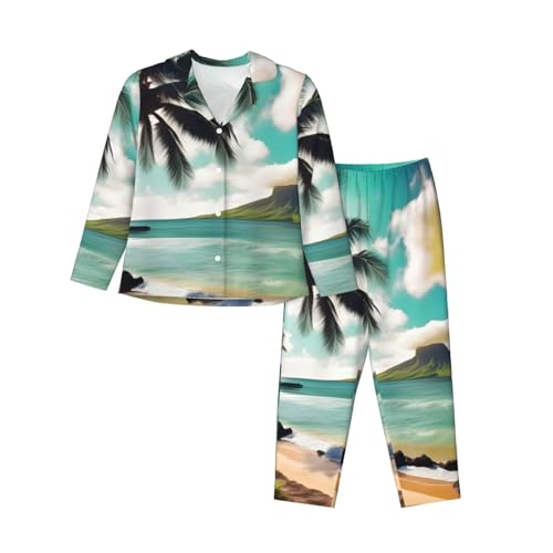 Pyjama 2 pièces motif palmiers tropicaux ensemble manches longues de nuit