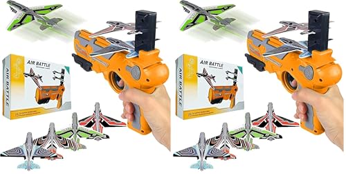Image of VGRASSP Catapult Toy Airplane, Pistol Shooting Game Toy Gun Air Battle Glider Airplane Launcher Toy for Kids Outdoor Sport Aircraft All Occasions Exciting and Fun Gift for Boys and Girls (Pack of 2)
