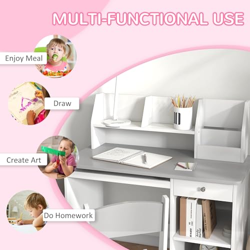 Qaba-Kids-Desk-and-Chair-Set-with-Storage-Study-Desk-with-Chair-for-Children-5-8-Years-Old-Gray Qaba Kids Desk and Chair Set with Storage Study Desk with Chair for Children 5 8 Years Old Gray