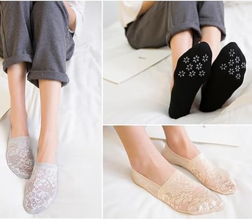 New Women's Lace Flower Cotton Bottom Invisible Socks,Women's No Show Lace Low Cut Socks (5 Colors,One Size)4