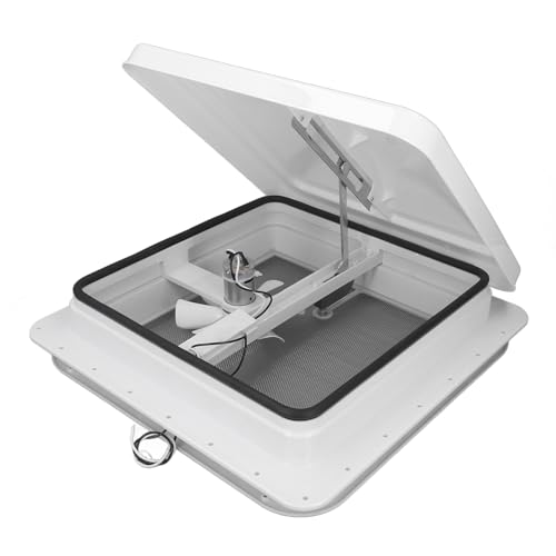 Asixxsix Ventilador de teto de RV de 14 polegadas, Ventilador de exaustão reversível com Controle Remoto de 12V, Ventilador de ventilação com ângulo de Abertura de 45° e rede de proteção